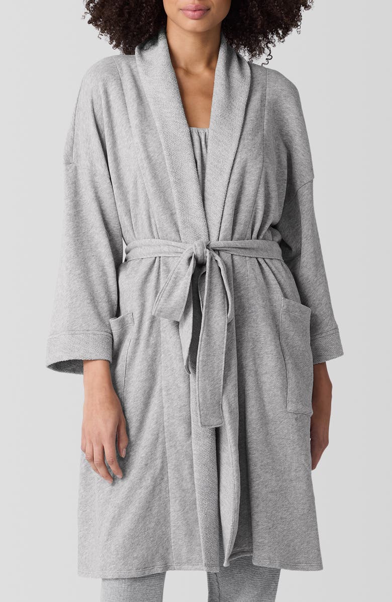 EILEEN FISHER SLEEP Shawl Collar Organic Cotton French Terry Robe, Main, color, 