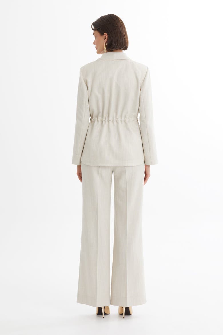 Ecru Shawl Collar Drawstring Waist Blazer and Pants Set, Alternate, color, Ivory