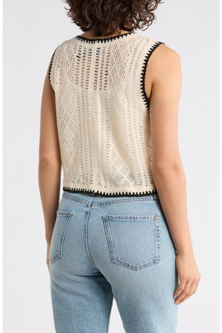Floral Embroidered Open Knit Button Tank, Alternate, color, NATURAL/ BLACK
