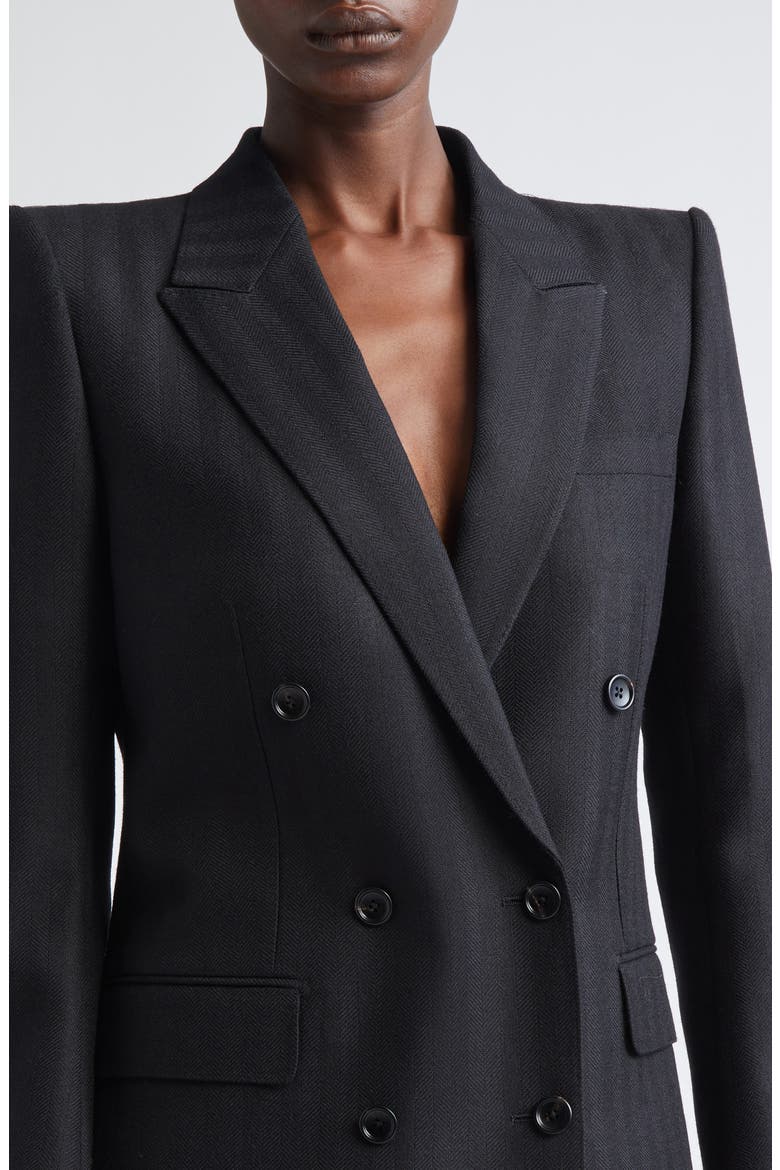 Sharp Herringbone Double Breasted Virgin Wool Jacket, Alternate, color, LB999 BLACK
