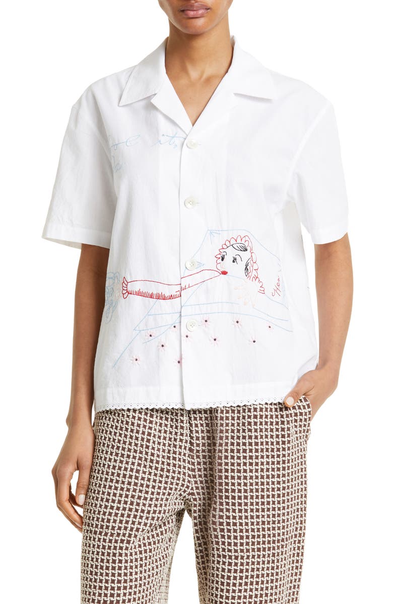 Bode His & Hers Embroidered Short Sleeve Button-Up Shirt, Main, color, 