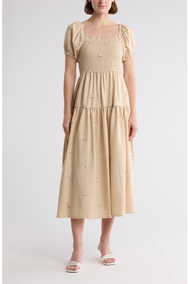 Floral Embroidered Maxi Dress, Main, color, KHAKI MULTI