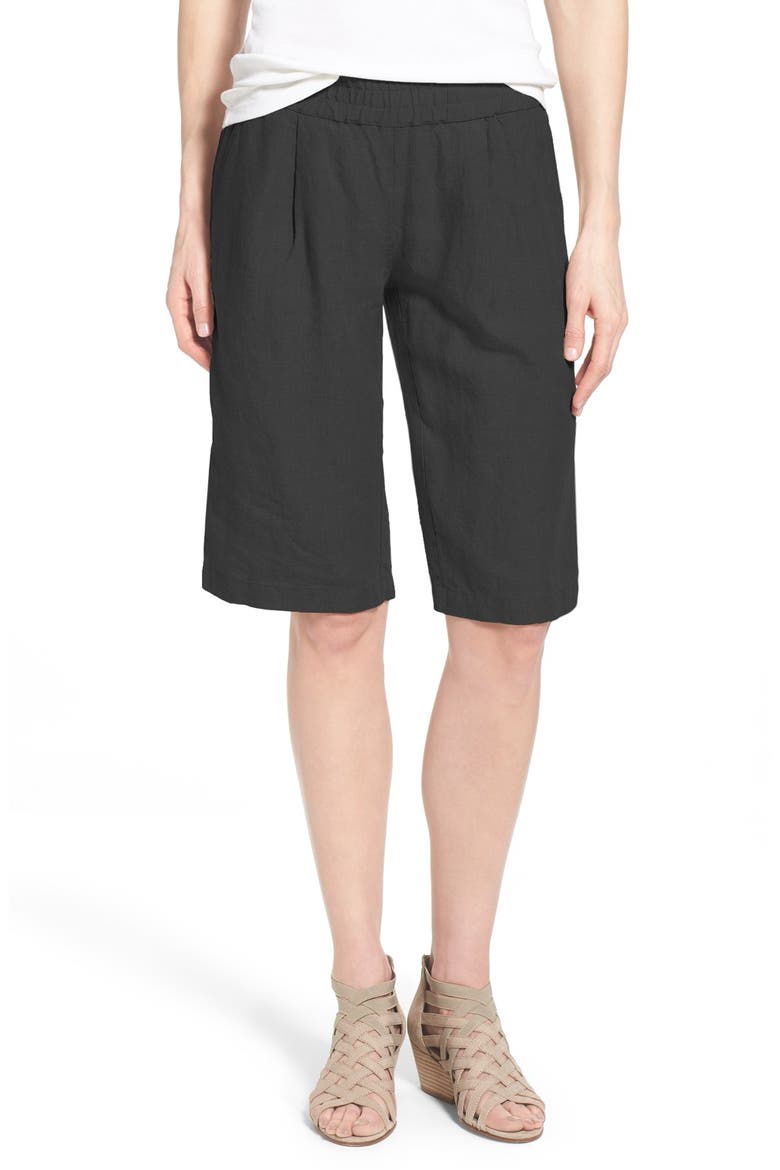 Organic Linen Pull-On Long Shorts, Main, color, BLACK