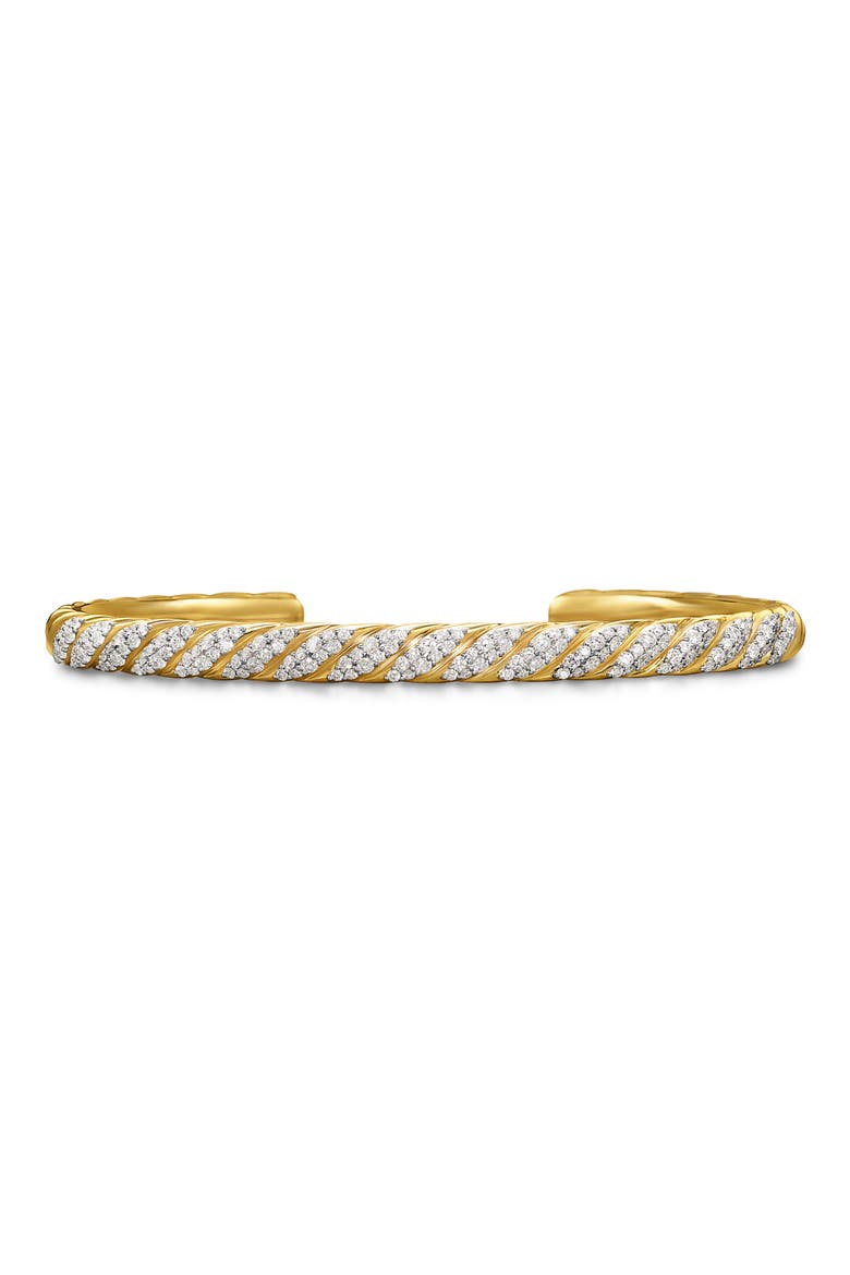 Men's Sculpted Cable Cuff Bracelet in 18K Yellow Gold with Diamonds, 5.5mm, Main, color, 18K GOLD - MEDIUM
