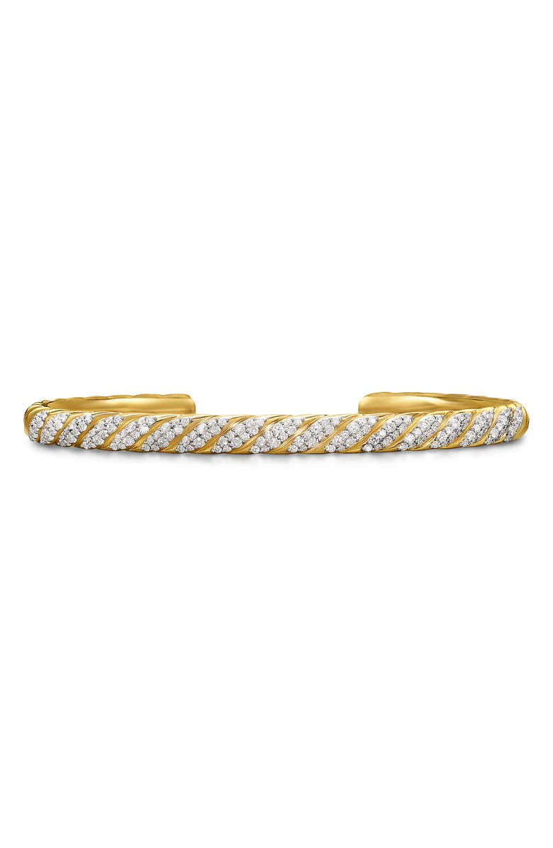 David Yurman Men's Sculpted Cable Cuff Bracelet in 18K Yellow Gold with Diamonds, 5.5mm, Main, color, 18K Gold - Medium