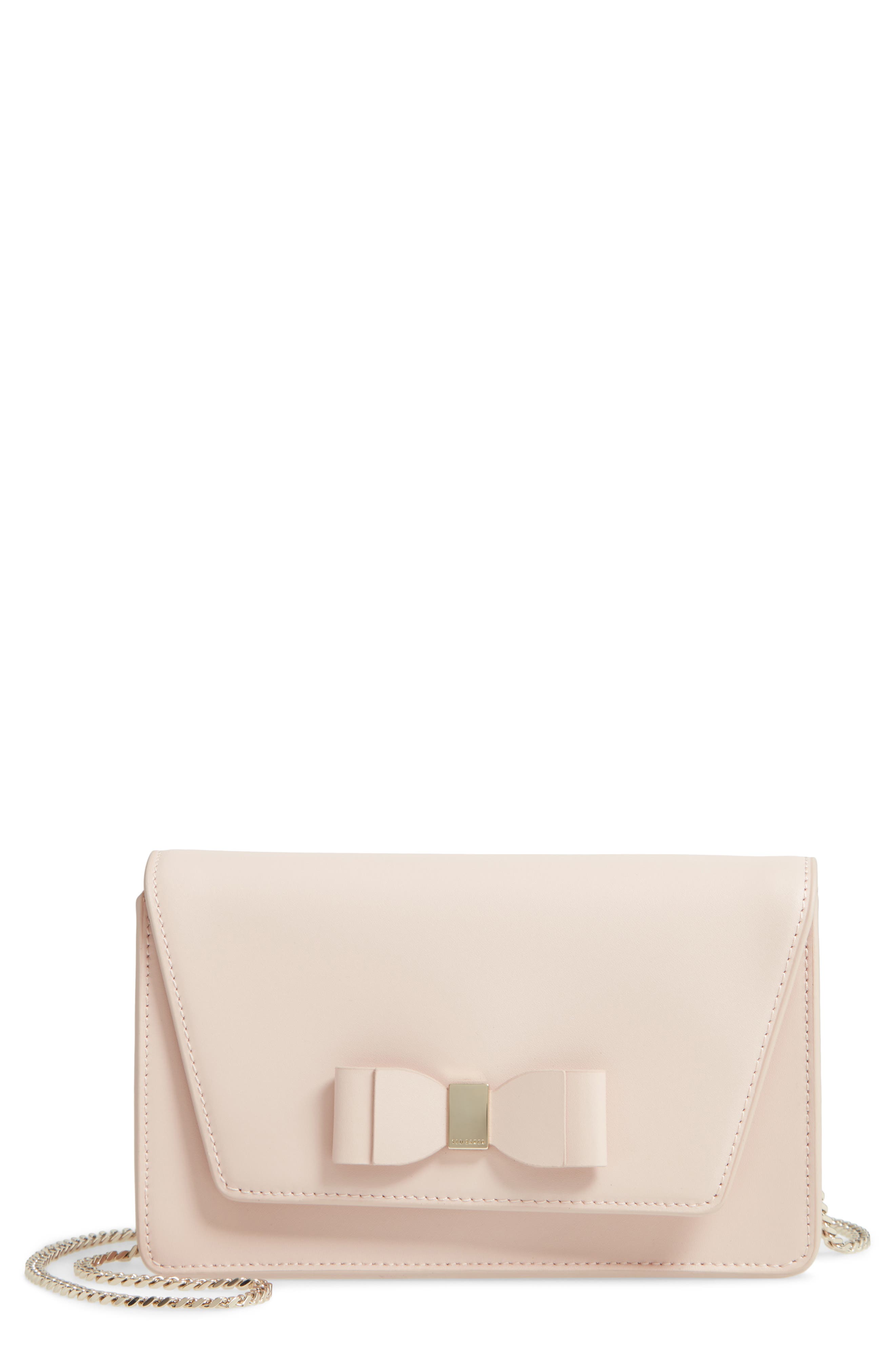 Keeiira Bow Leather Evening Bag, Main, color, DUSKY-PINK