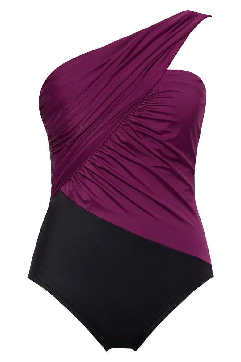Goddess Colorblock One-Shoulder Convertible One-Piece Swimsuit, Alternate, color, JAM
