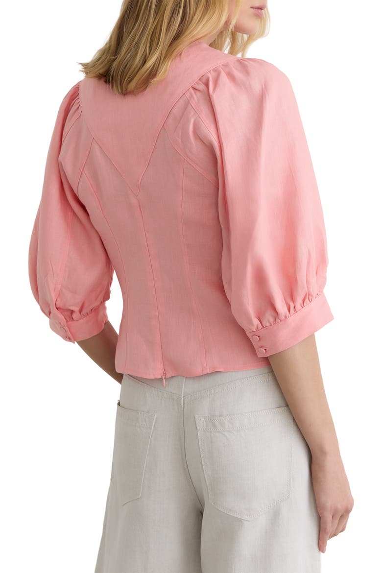 Evie Puff Sleeve Linen Top, Alternate, color, CORAL PINK