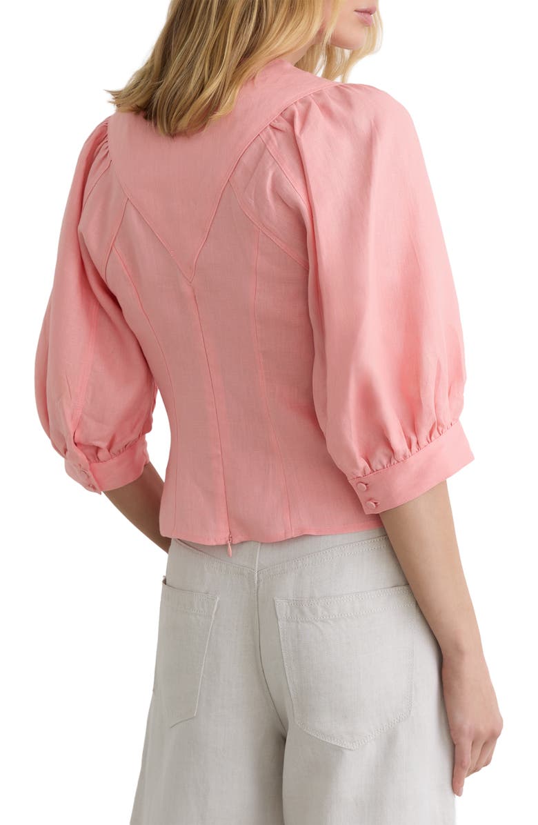 Reiss Evie Puff Sleeve Linen Top, Alternate, color, Coral Pink