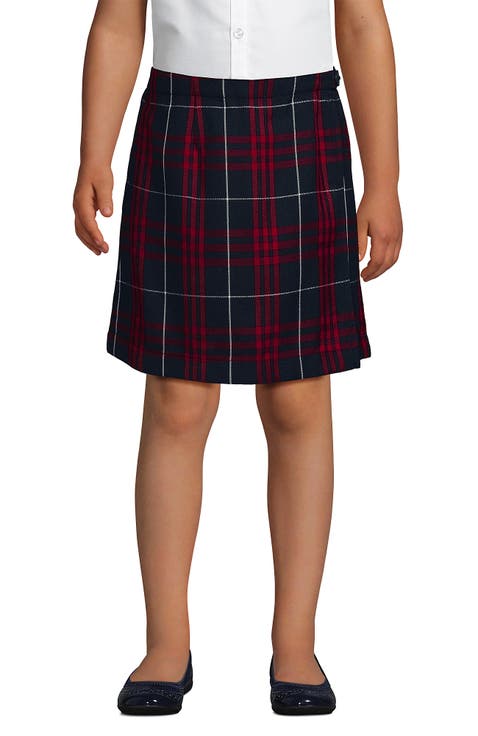 School Uniform Girls Plaid A Line Tab Skort Top of Knee