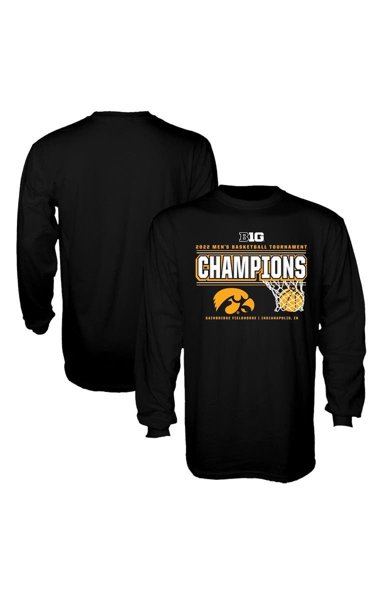 BLUE 84 Men's Blue 84 Black Iowa Hawkeyes 2022 Big Ten Men's Basketball Conference Tournament Champions Locker Room Long Sleeve T-Shirt, Main, color, 