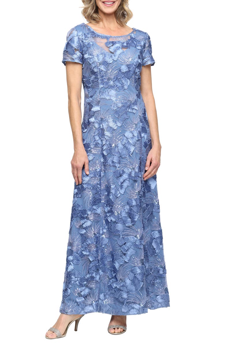 Alex Evenings Embellished Soutache A-Line Evening Gown, Main, color, Brush Peri