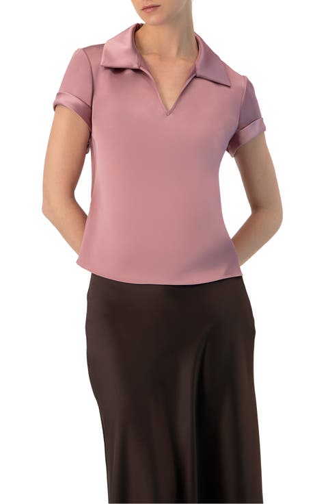 Plain Short Sleeve Blouse with Shirt Collar