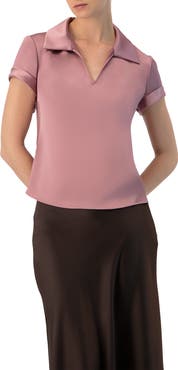 IVONNE Plain Short Sleeve Blouse with Shirt Collar