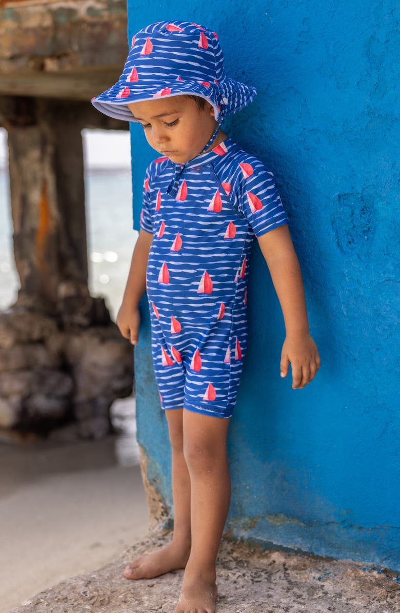 Snapper Rock Sailboat Rock One-Piece Rashguard Swimsuit, Alternate, color, Navy