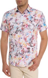 Robert Graham Splash of Color Short Sleeve Stretch Button-Up Shirt