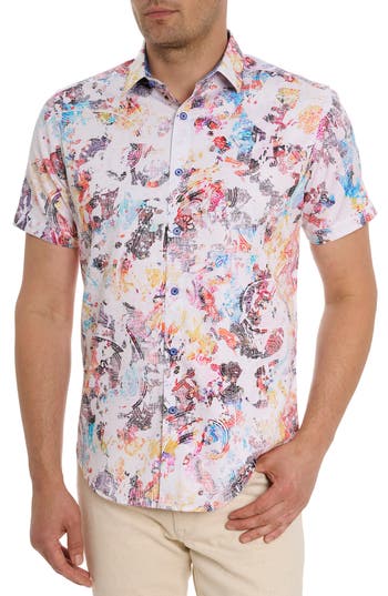ROBERT GRAHAM ROBERT GRAHAM ABSTRACT PRINT STRETCH COTTON SHORT SLEEVE BUTTON-UP SHIRT