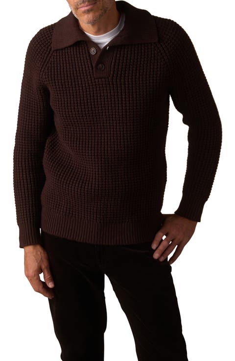 Waffle Cotton Blend Polo Sweater