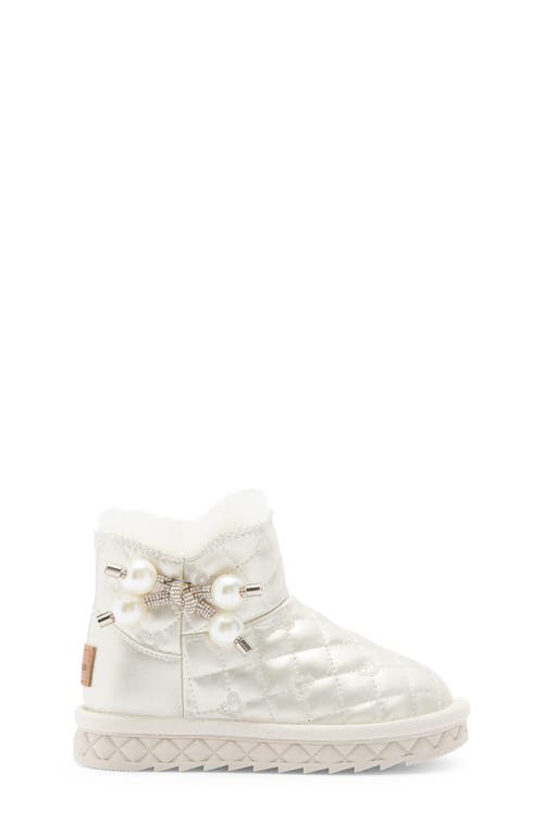 Doe A Dear Kids' Rhinestone Faux Pearl Faux Fur Trim Boot In White