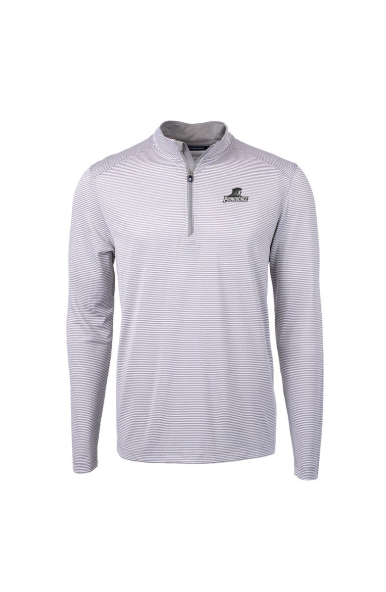Cutter & Buck Men's Cutter & Buck  Gray/White Providence Friars Big & Tall Virtue Eco Pique Micro Stripe Recycled Quarter-Zip Pullover Top, Alternate, color, Gray