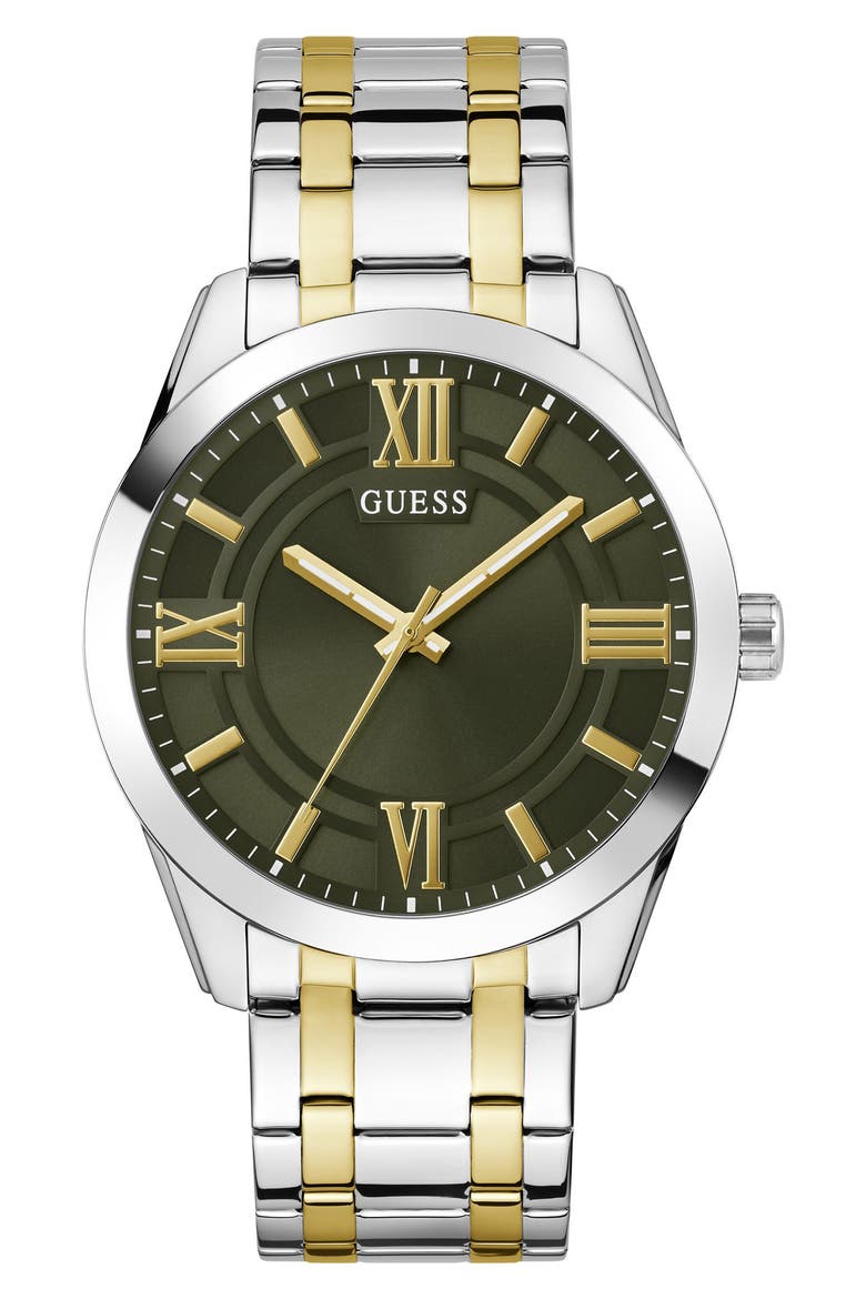 Elliot Green Dial Two-Tone Bracelet Watch, 44mm, Main, color, GOLD