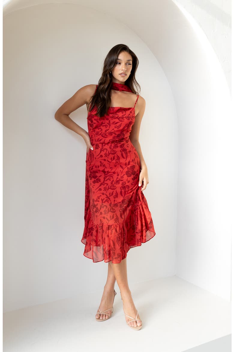 Francesca Floral Midi Cocktail Dress, Alternate, color, RED FLORAL