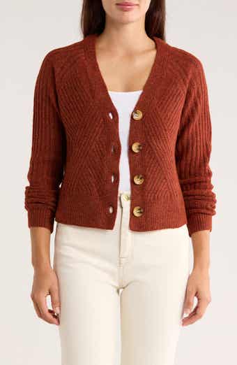 Bobeau V-Neck Button Front Crop Cardigan