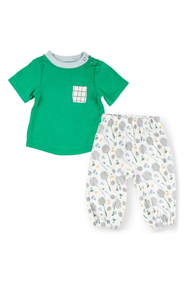 Miki Miette Jude Cotton T-Shirt & Racket Print Pants Set, Main, color, Badminton