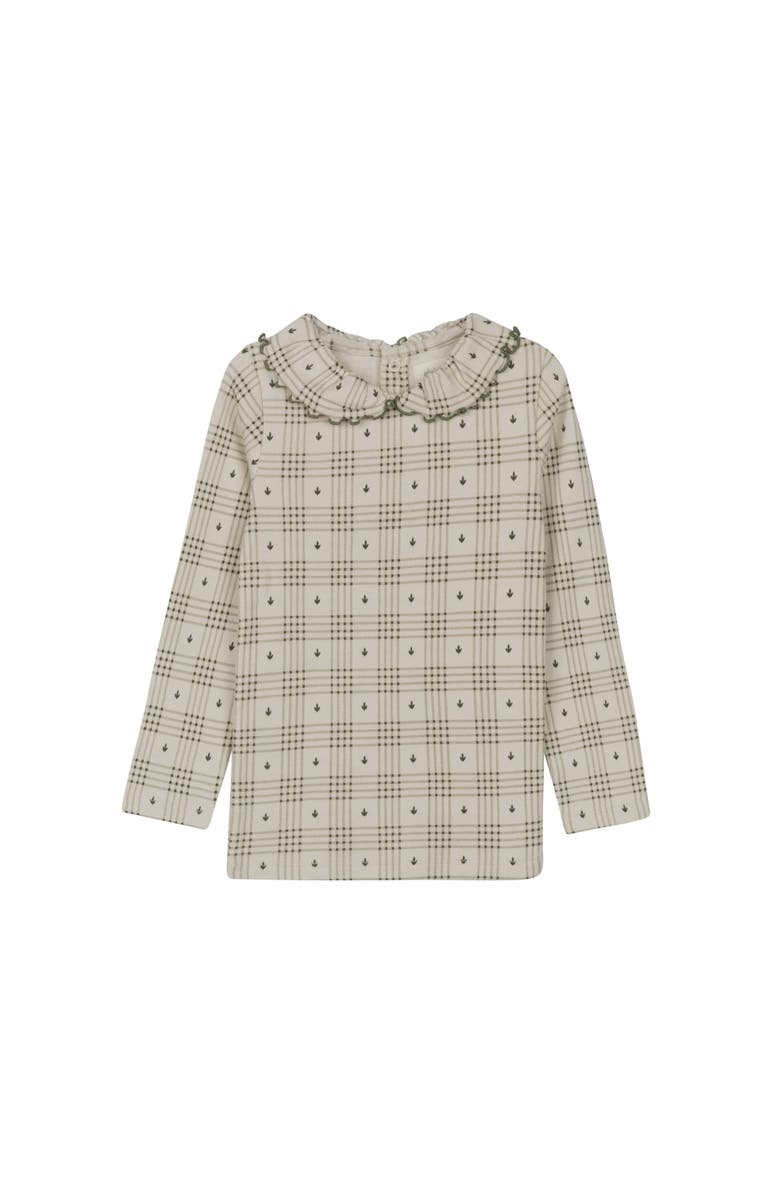 Ely's & Co. Cotton Floral Plaid Collection - Ruffle Neck Tee, Main, color, Tan