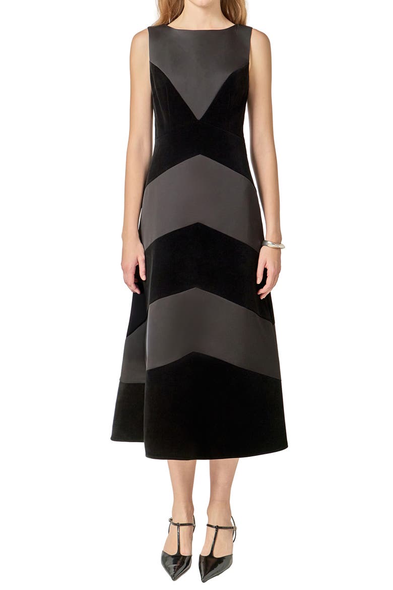 Velvet & Satin A-Line Dress, Alternate, color, BLACK