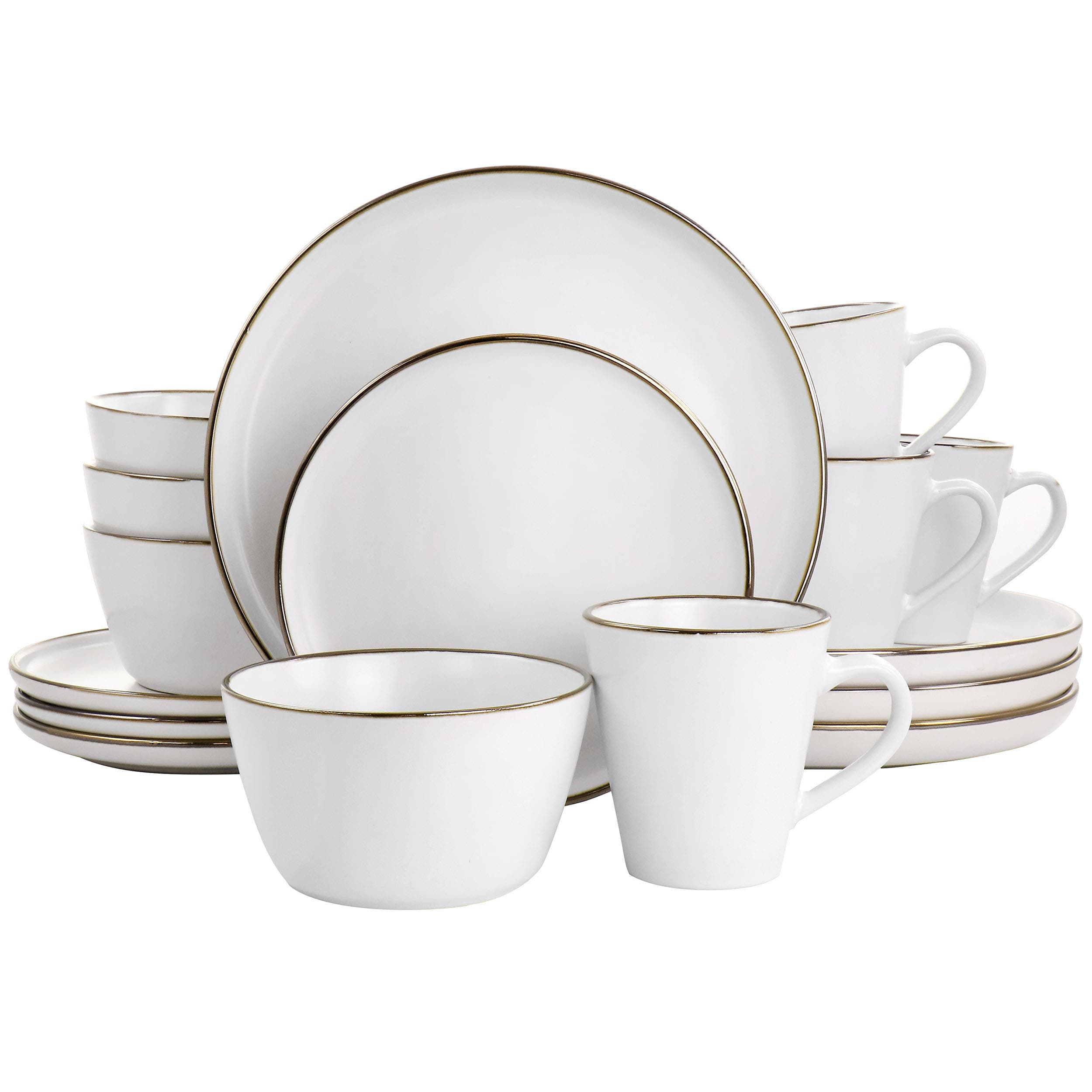 Elama Arthur 16 Piece Stoneware Dinnerware Set In White