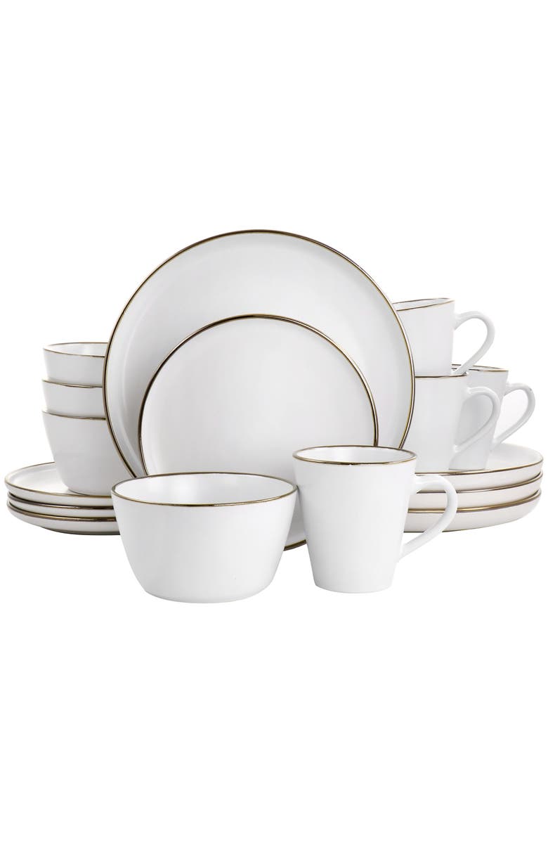 Elama Arthur 16 Piece Stoneware Dinnerware Set, Main, color, White