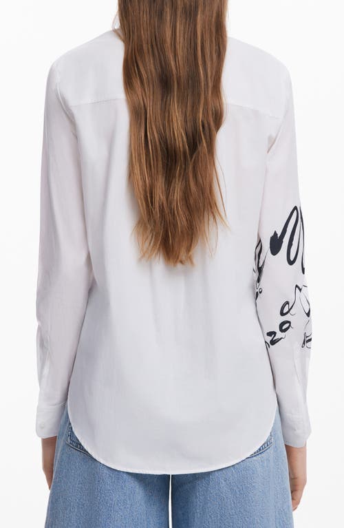 Desigual Ink Letter Button-up Shirt In White