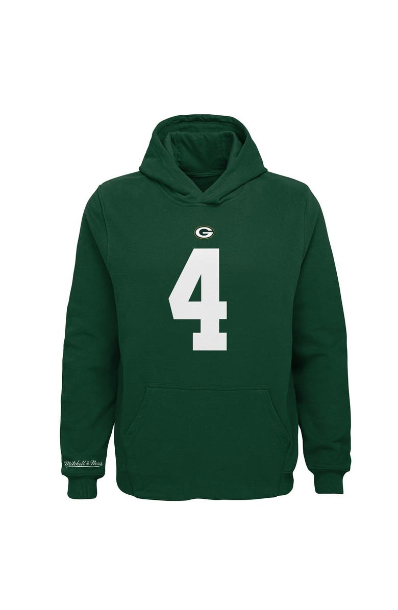 Mitchell & Ness Youth Mitchell & Ness Brett Favre Green Green Bay Packers Retired Player Name & Number Pullover Hoodie, Alternate, color, Green