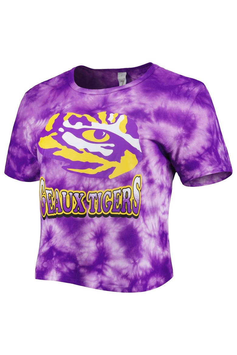 Women's ZooZatz Purple LSU Tigers Cloud-Dye Cropped T-Shirt, Alternate, color, Purple