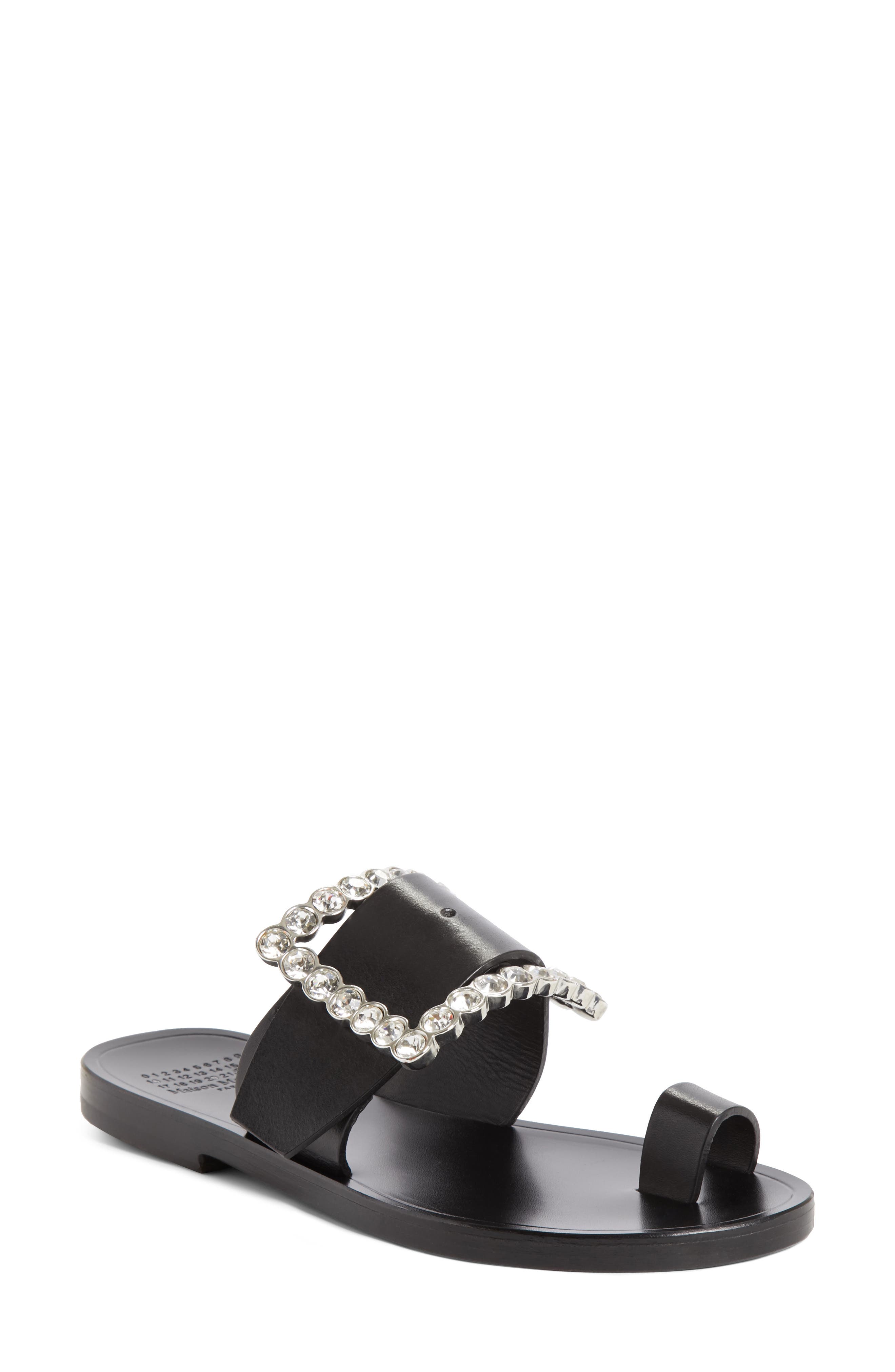 Jeweled Flat Sandal (Nordstrom Exclusive), Main, color, BLACK