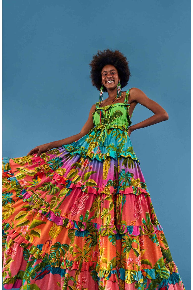 Ombré Forest Tiered Cotton Maxi Dress, Alternate, color, MULTI