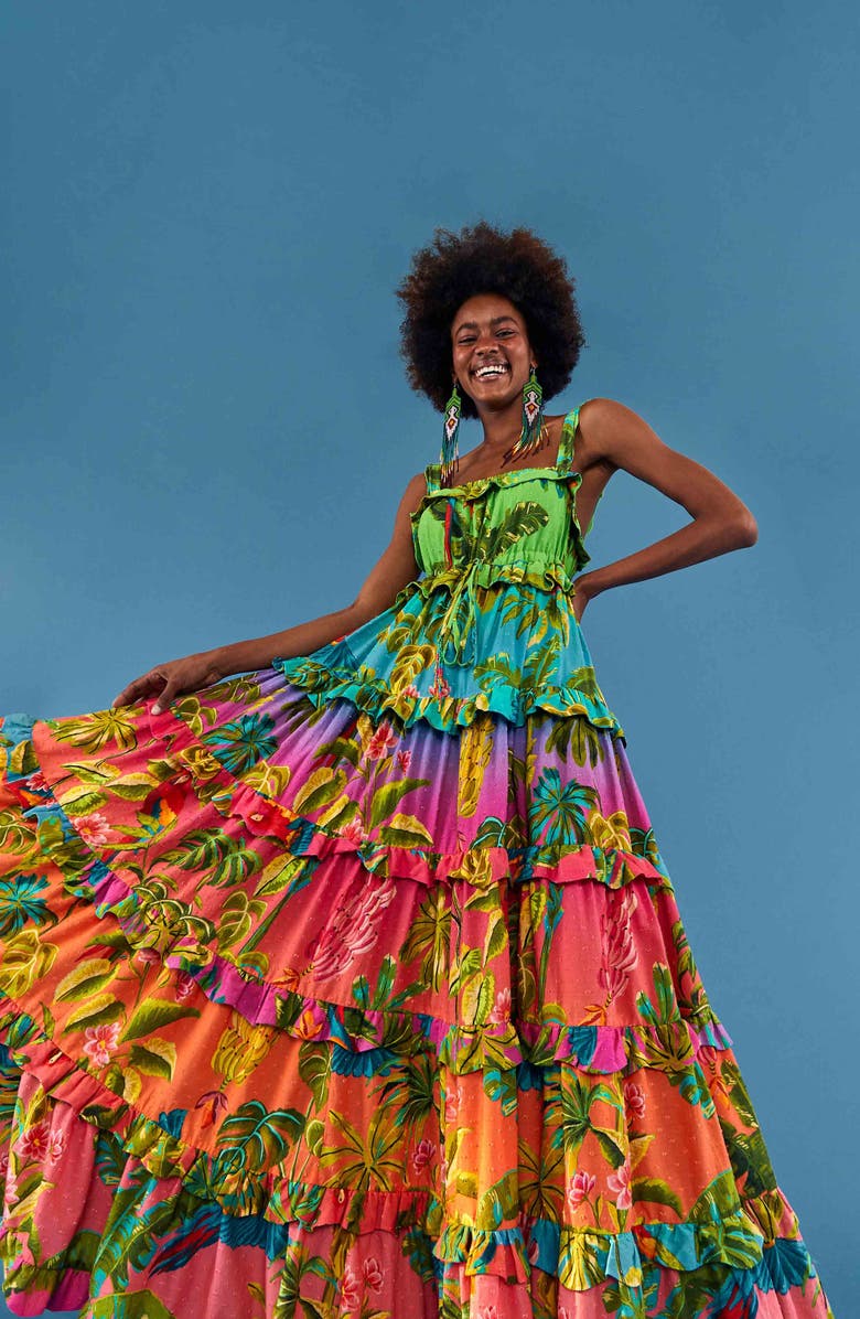 FARM Rio Ombré Forest Tiered Cotton Maxi Dress, Alternate, color, Multi