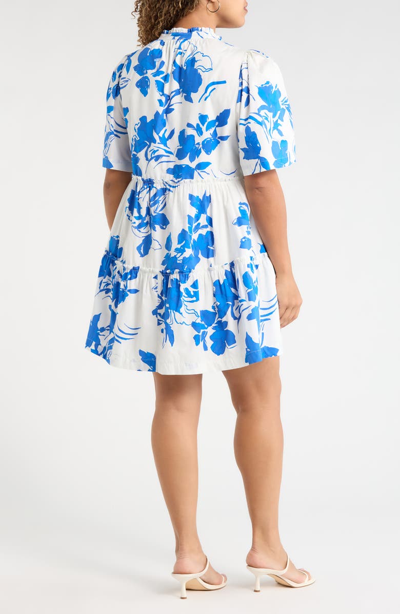 SUGARLIPS Aby Floral Dixie Tiered Cotton Dress, Alternate, color, White Cobalt Multi