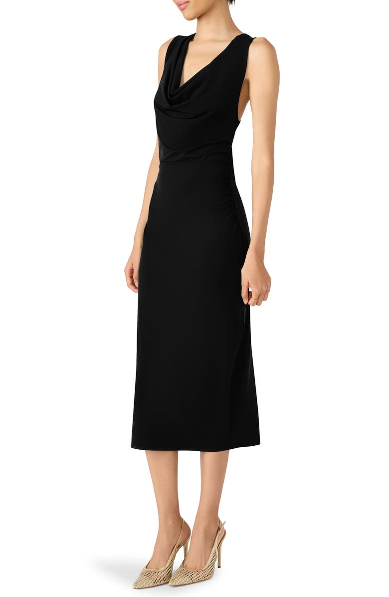Steve Madden Kalin Asymmetric Cowl Neck Midi Dress, Alternate, color, Black