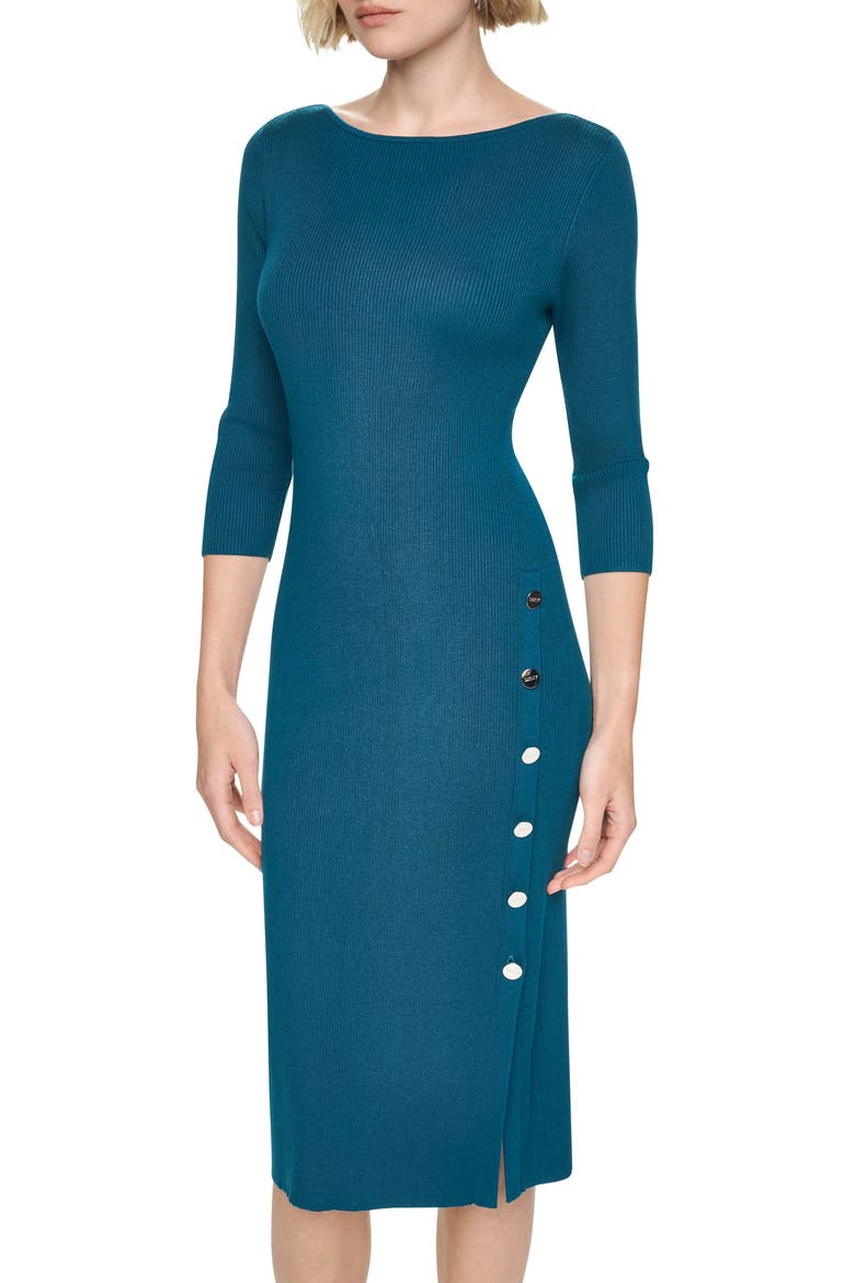 Boatneck Side Button Midi Dress, Alternate, color, CYPRESS