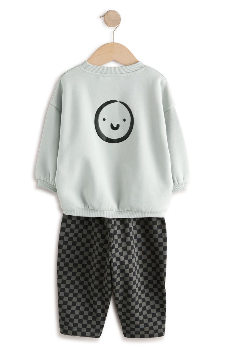 NEXT Kids' Crewneck Sweatshirt & Checkerboard Sweatpants Set, Alternate, color, Grey Multi