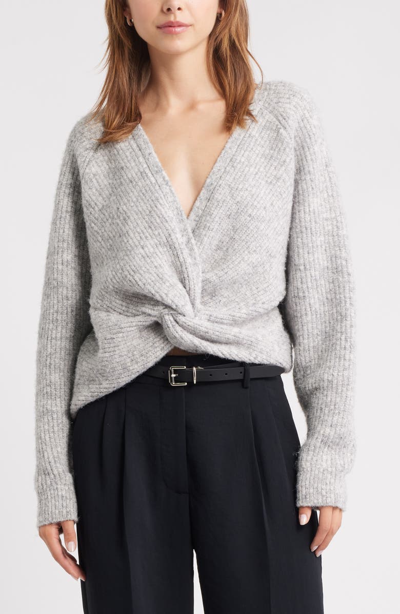Open Edit Twist Reversible Sweater, Alternate, color, Grey Heather