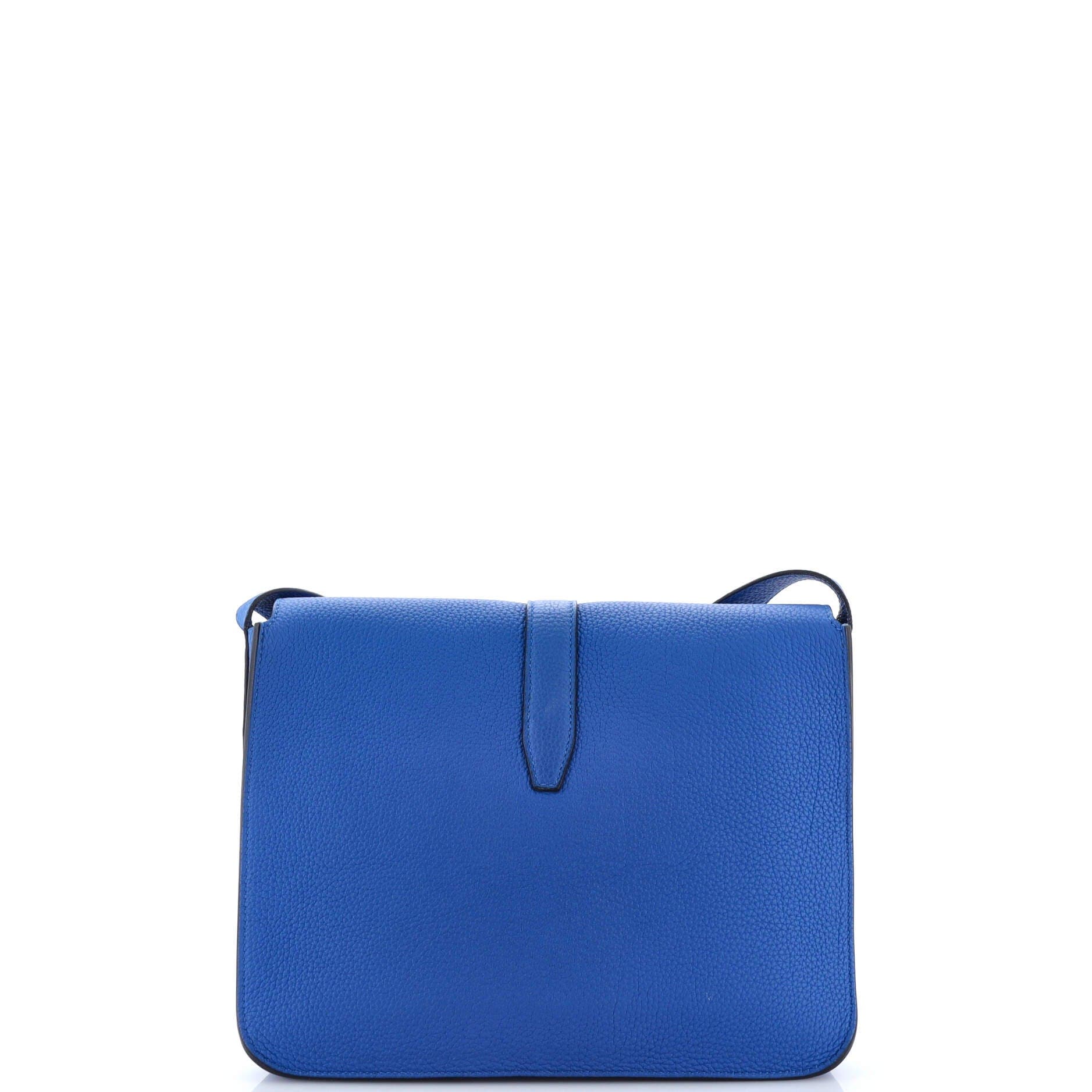 Pre-Owned Hermes Steve Light Junior Messenger Bag Togo, Alternate, color, Bleu Zellige