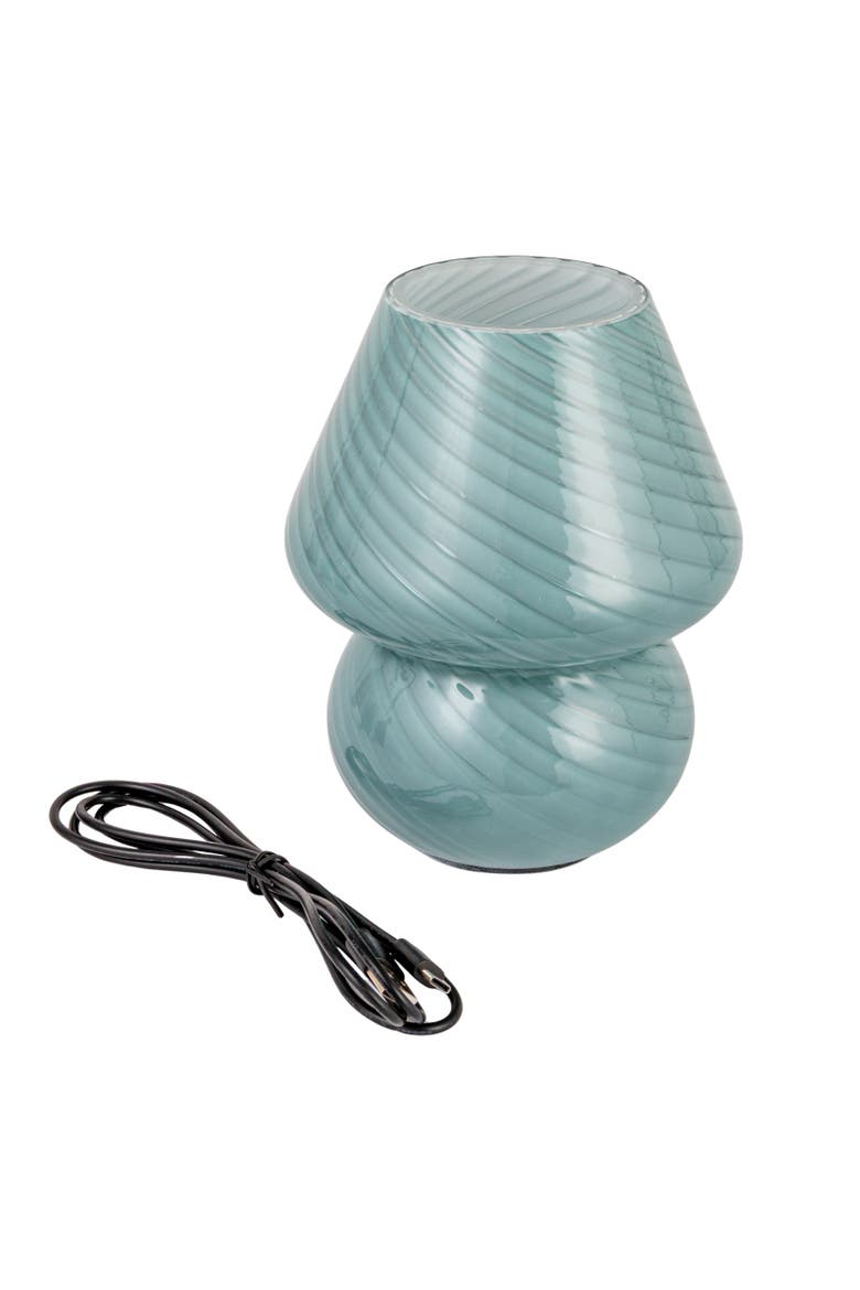 Hand-Blown Art Glass LED Rechargeable Table Lamp with Touch Switch and USB Cord, Blue, Main, color, Blue