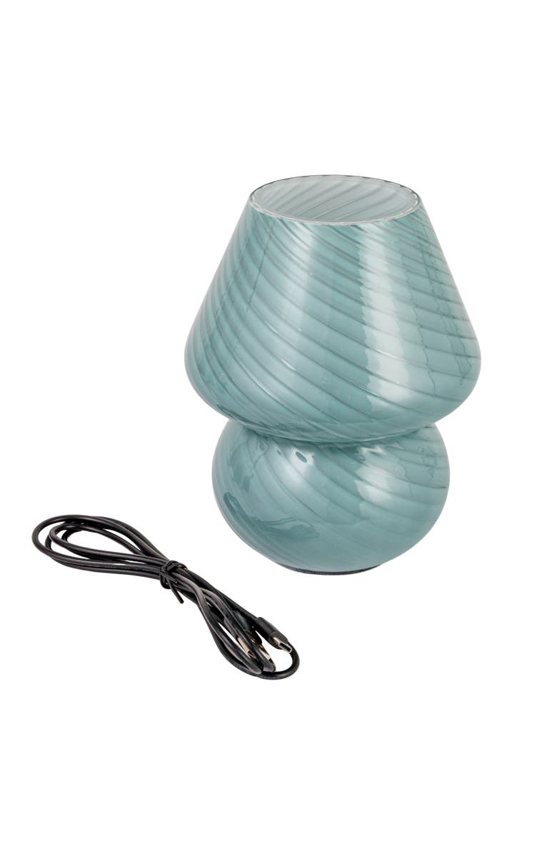 Storied Home Hand-Blown Art Glass LED Rechargeable Table Lamp with Touch Switch and USB Cord, Blue, Main, color, Blue