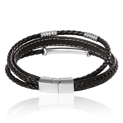 Lucky Brand Stainless Steel Triple Row Black Cord Bracelet In Black