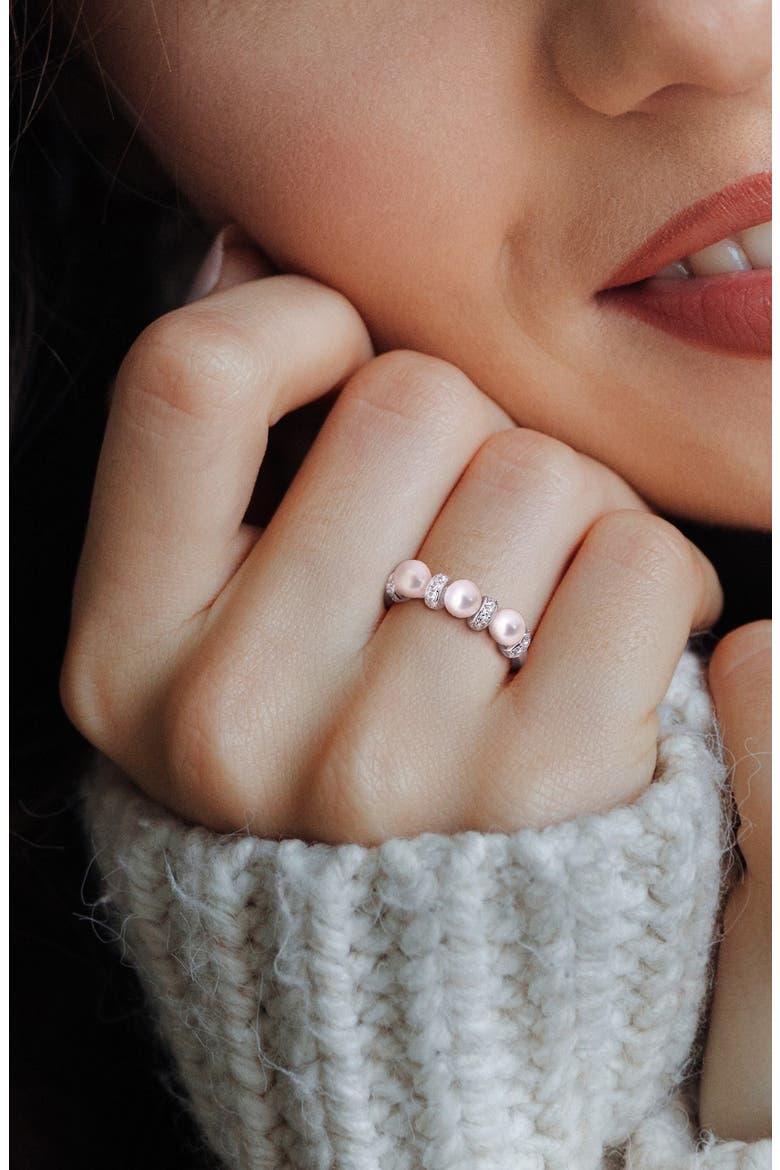 Cultured Freshwater Pearl and Cubic Zirconia Band Ring, Alternate, color, WHITE GOLD