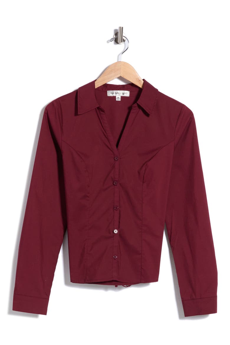 Long Sleeve Button Down Shirt with Tie, Alternate, color, WINDSOR WINE