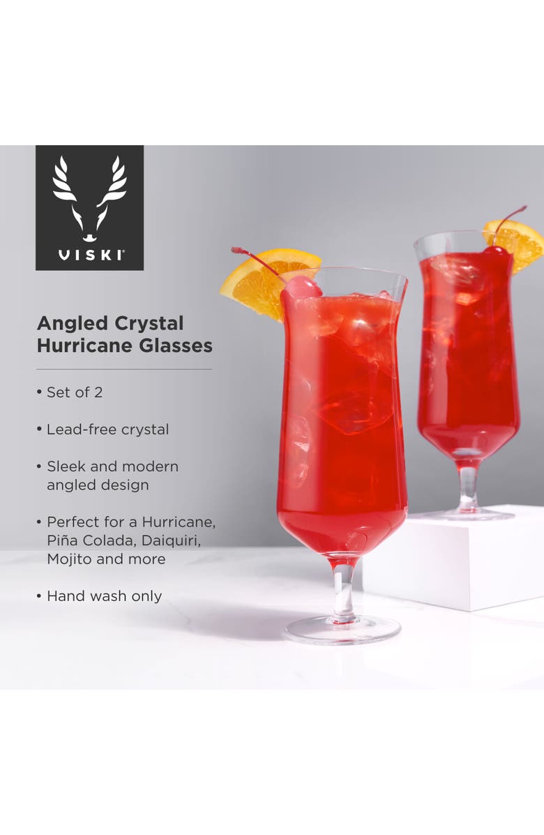 Viski Raye Crystal Angled Hurricane Glasses Set of 2, Alternate, color, Clear